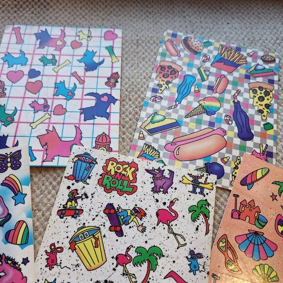 7 Vintage 1989 Lisa Frank Stickers Flamingo Bear Scottie Dog Beach Unicorn Food - Picture 5 of 6